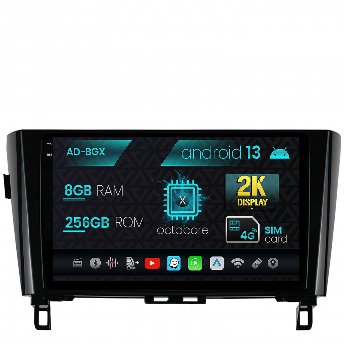 Navigatie Nissan Qashqai   X-Trail (2013+), Android 13, X-Octacore   8GB RAM + 256GB ROM, 10.36 Inch - AD-BGX10008+AD-BGRKIT162