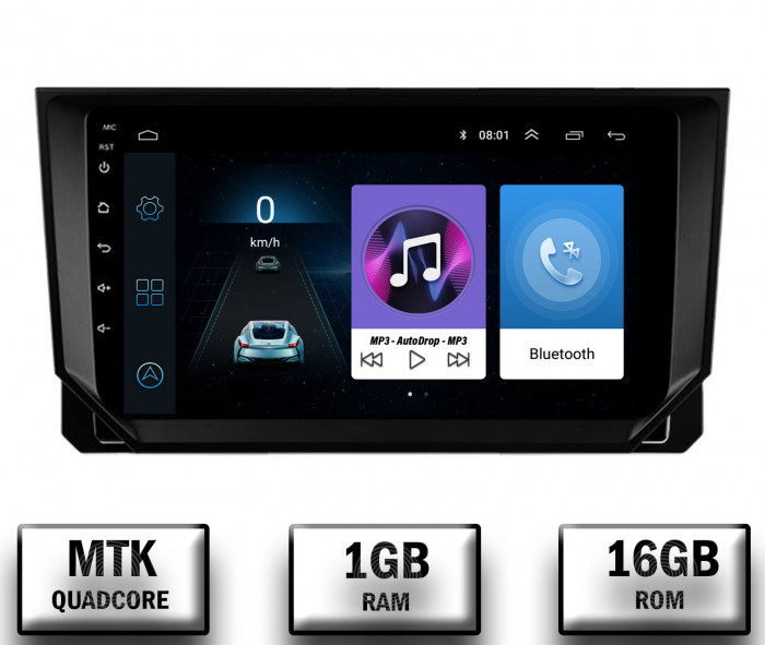 Navigatie Seat Ibiza (2017+), Android 10, P-Quadcore   1GB RAM + 16GB ROM, 9 Inch - AD-BGP9001+AD-BGRKIT045