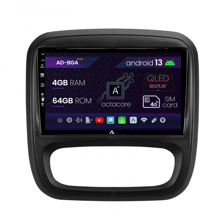 Navigatie Opel Vivaro   Renault Trafic   Fiat Talento (2014-2017), Android 13, A-Octacore   4GB RAM + 64GB ROM, 9 Inch - AD-BGA9004+AD-BGRKIT389