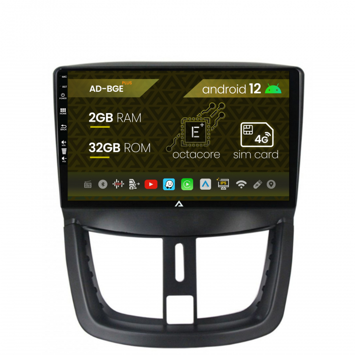 Navigatie Peugeot 207, Android 12, E-Octacore   2GB RAM + 32GB ROM, 9 Inch - AD-BGE9002+AD-BGRKIT263