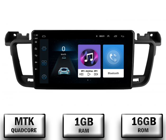 Navigatie Peugeot 508 (2010-2018), Android 10, P-Quadcore 1GB RAM + 16GB ROM, 9 Inch - AD-BGP9001+AD-BGRKIT264