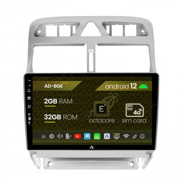 Navigatie Peugeot 307, Android 12, E-Octacore   2GB RAM + 32GB ROM, 9 Inch - AD-BGE9002+AD-BGRKIT266