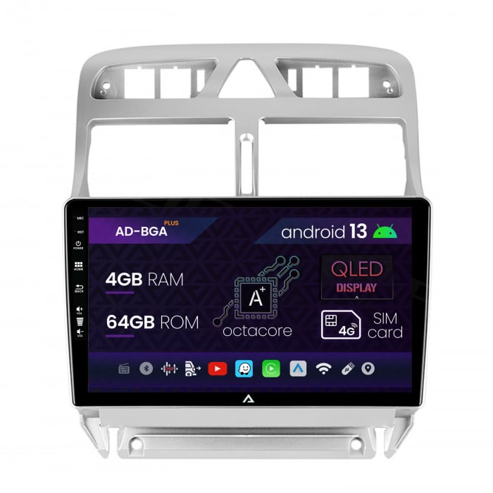 Navigatie Peugeot 307, Android 13, A-Octacore 4GB RAM + 64GB ROM, 9 Inch - AD-BGA9004+AD-BGRKIT266