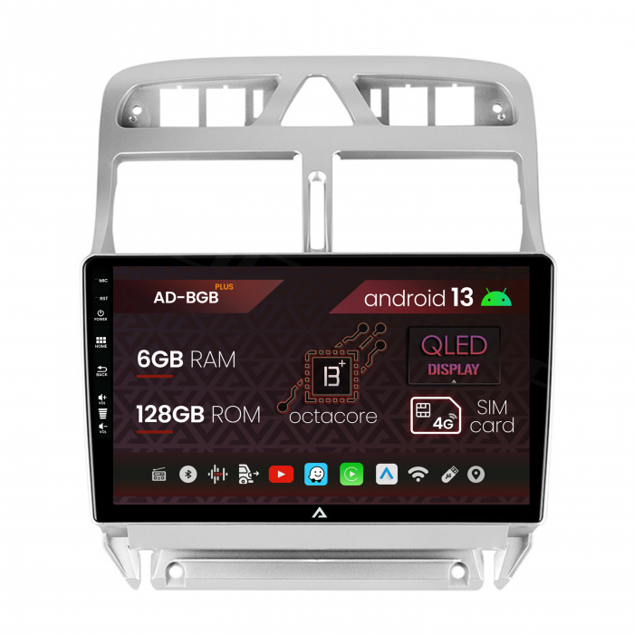 Navigatie Peugeot 307, Android 13, B-Octacore   6GB RAM + 128GB ROM, 9 Inch - AD-BGB9006+AD-BGRKIT266