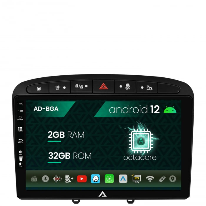 Navigatie Peugeot 308 408 (2008-2013), Android 13, A-Octacore 2GB RAM + 32GB ROM, 9 Inch - AD-BGA9002+AD-BGRKIT265