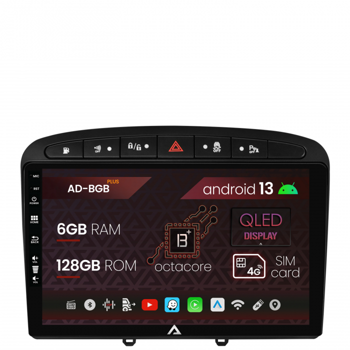 Navigatie Peugeot 308 408 (2008-2013), Android 13, B-Octacore 6GB RAM + 128GB ROM, 9 Inch - AD-BGB9006+AD-BGRKIT265