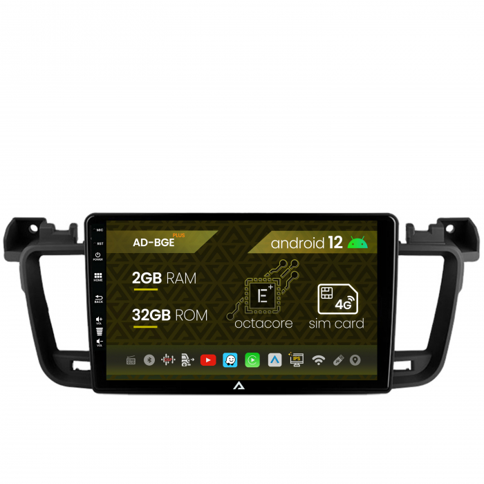 Navigatie Peugeot 508 (2010-2018), Android 12, E-Octacore 2GB RAM + 32GB ROM, 9 Inch - AD-BGE9002+AD-BGRKIT264