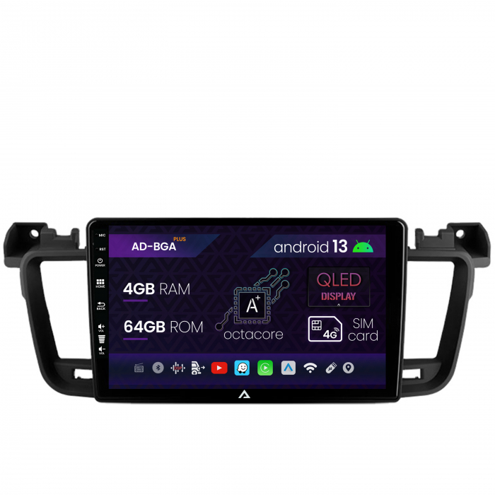 Navigatie Peugeot 508 (2010-2018), Android 13, A-Octacore   4GB RAM + 64GB ROM, 9 Inch - AD-BGA9004+AD-BGRKIT264