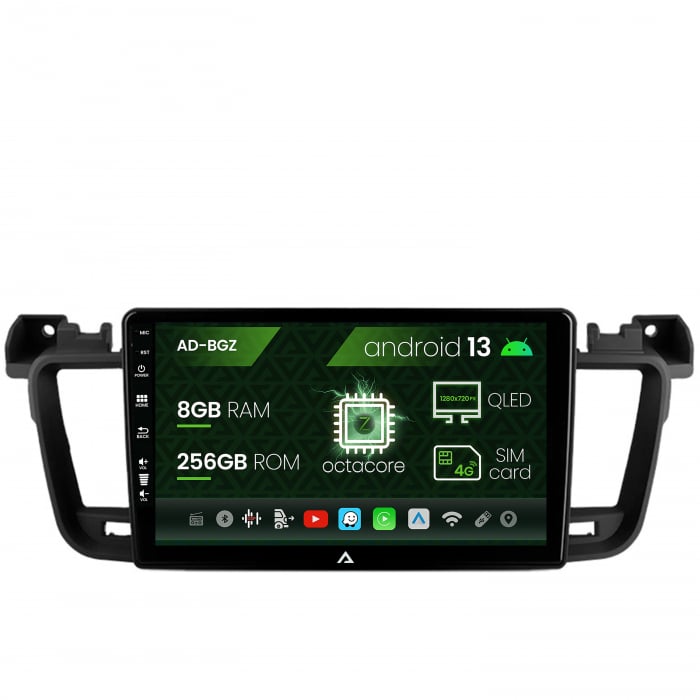 Navigatie Peugeot 508 (2010-2018), Android 13, Z-Octacore 8GB RAM + 256GB ROM, 9 Inch - AD-BGZ9008+AD-BGRKIT264