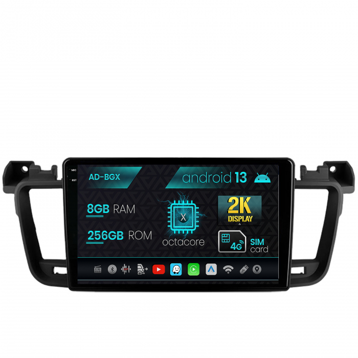 Navigatie Peugeot 508 (2010-2018), Android 13, X-Octacore 8GB RAM + 256GB ROM, 9.5 Inch - AD-BGX9008+AD-BGRKIT264