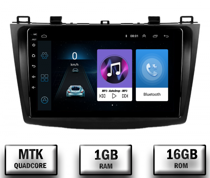 Navigatie Mazda 3 (2009-2013), Android 10, P-Quadcore   1GB RAM + 16GB ROM, 9 Inch - AD-BGP9001+AD-BGRKIT320