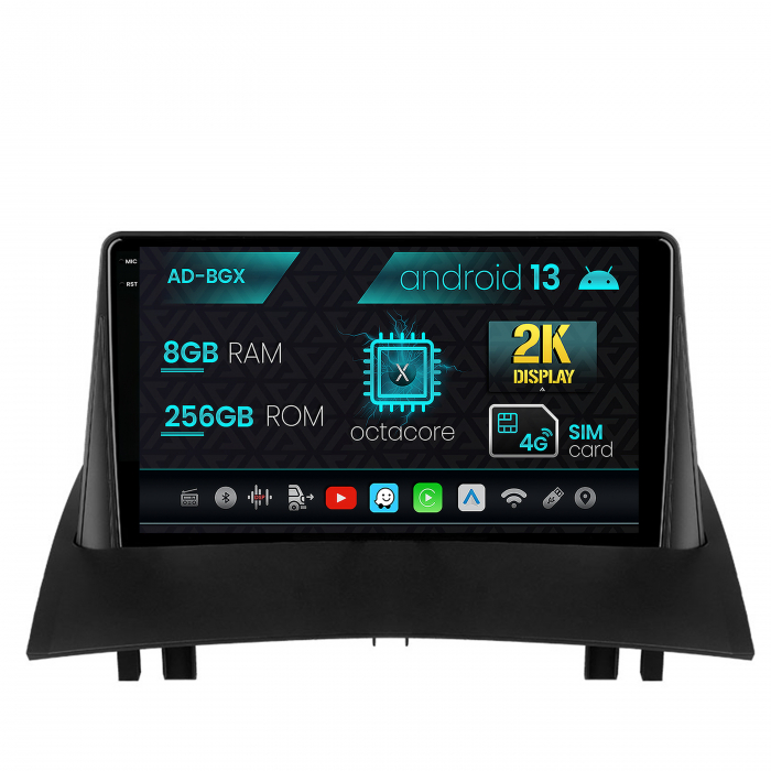 Navigatie Renault Megane 2 (2002-2009), Android 13, X-Octacore 8GB RAM + 256GB ROM, 9.5 Inch - AD-BGX9008+AD-BGRKIT371