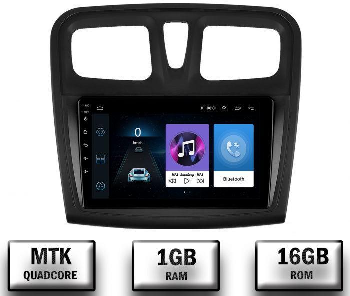 Navigatie Dacia Sandero, Logan, Android 10, P-Quadcore   1GB RAM + 16GB ROM, 9 Inch - AD-BGP9001+AD-BGRKIT375