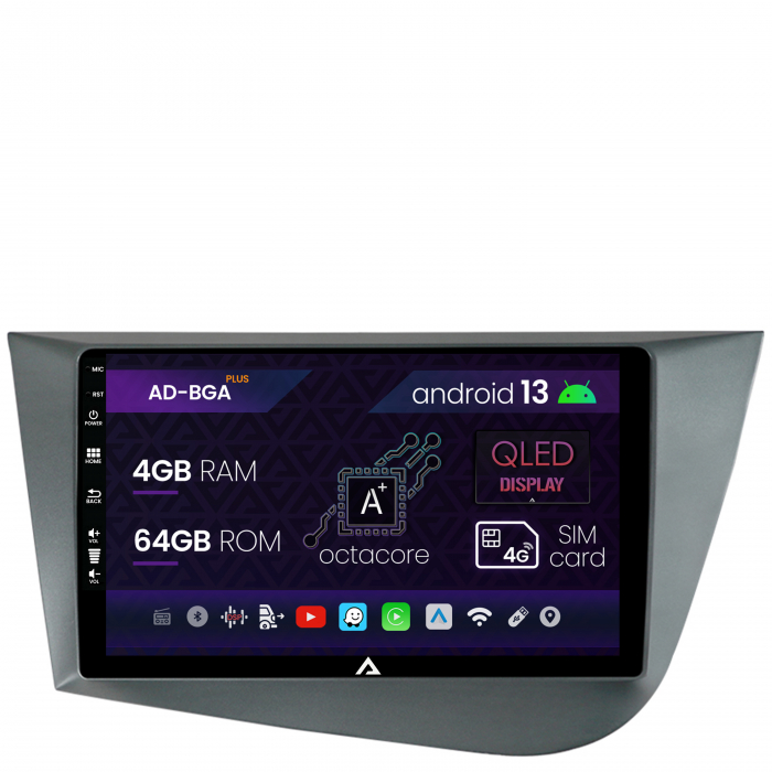 Navigatie Seat Leon (2005-2012), Android 13, A-Octacore 4GB RAM + 64GB ROM, 9 Inch - AD-BGA9004+AD-BGRKIT052