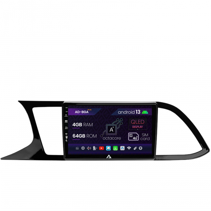 Navigatie Seat Leon 3 (2014-2020), Android 13, A-Octacore   4GB RAM + 64GB ROM, 9 Inch - AD-BGA9004+AD-BGRKIT047