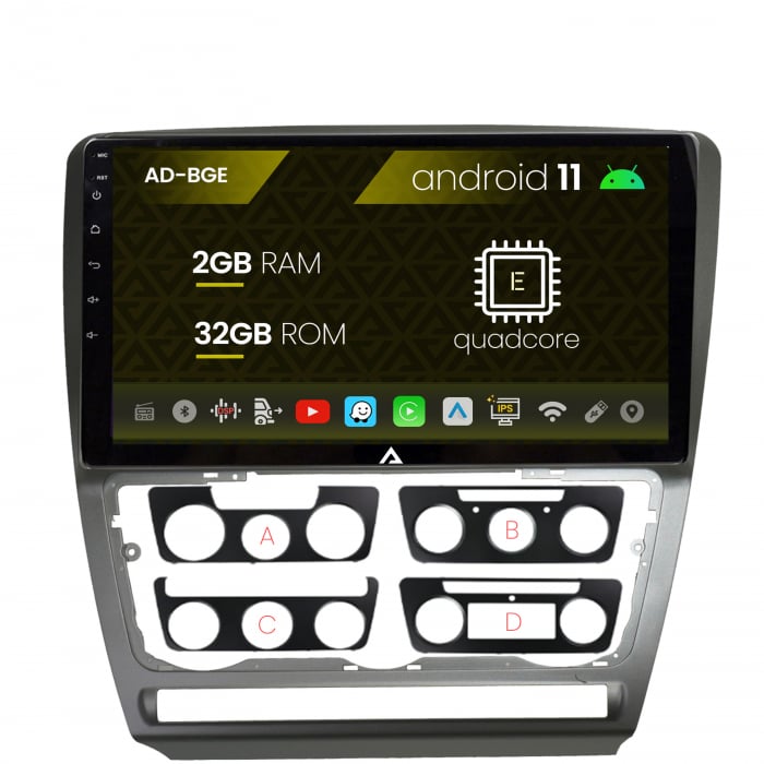 Navigatie Skoda Octavia 2, Android 11, E-Quadcore 2GB RAM + 32GB ROM, 10.1 Inch - AD-BGE10002+AD-BGRKIT048