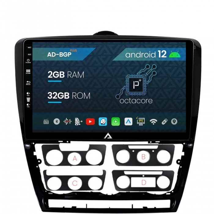 Navigatie Skoda Octavia 2, Android 12, P-Octacore 2GB RAM + 32GB ROM, 10.1 Inch - AD-BGP10002+AD-BGRKIT048v2