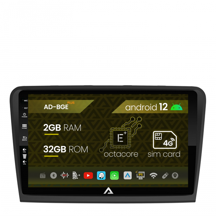 Navigatie Skoda Superb 2 (2008-2015), Android 12, E-Octacore   2GB RAM + 32GB ROM, 10.1 Inch - AD-BGE10002+AD-BGRKIT043
