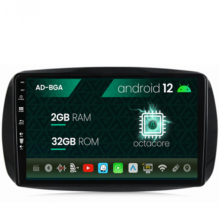 Navigatie Smart For Two (2016-Prezent), Android 13, A-Octacore 2GB RAM + 32GB ROM, 9 Inch - AD-BGA9002+AD-BGRKIT412