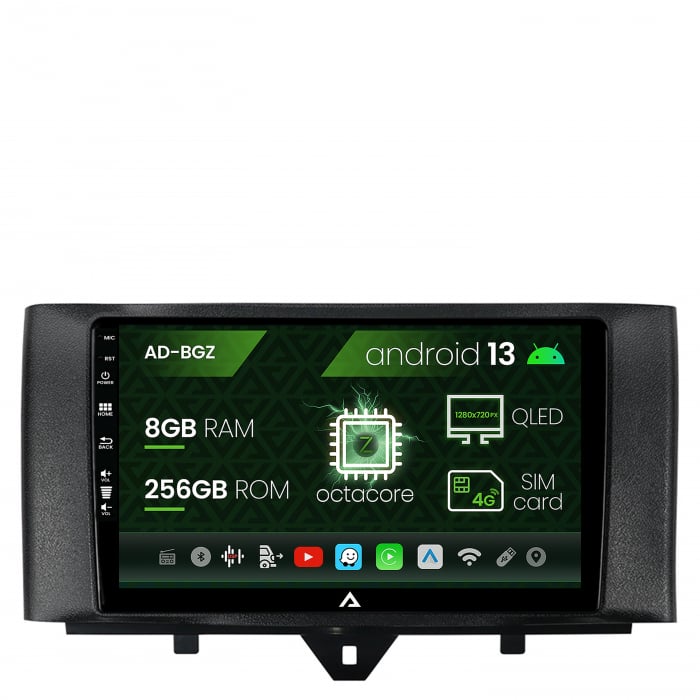 Navigatie Smart Fortwo (2010-2015), Android 13, Z-Octacore   8GB RAM + 256GB ROM, 9 Inch - AD-BGZ9008+AD-BGRKIT409