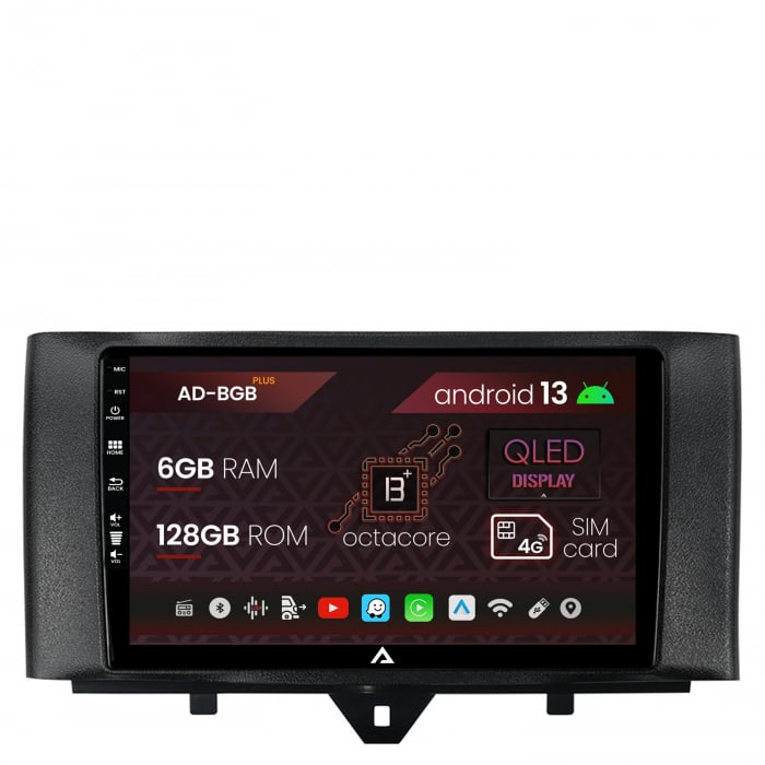 Navigatie Smart Fortwo (2010-2015), Android 13, B-Octacore 6GB RAM + 128GB ROM, 9 Inch - AD-BGB9006+AD-BGRKIT409