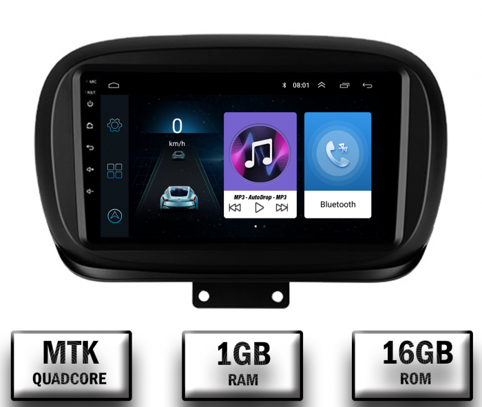 Navigatie Fiat 500X (2014-2020), Android 10, P-Quadcore   1GB RAM + 16GB ROM, 9 Inch - AD-BGP9001+AD-BGRKIT362