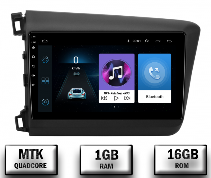 Navigatie Honda Civic (2012-2015), Android 10, P-Quadcore 1GB RAM + 16GB ROM, 9 Inch - AD-BGP9001+AD-BGRKIT007