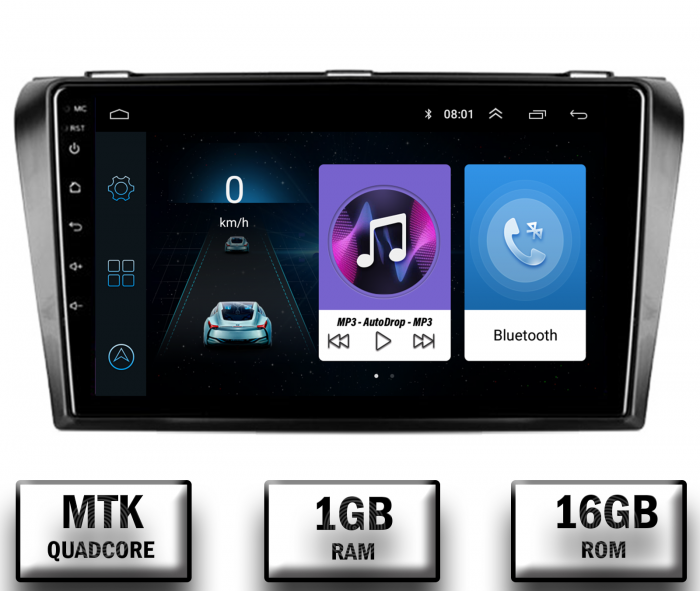 Navigatie Mazda 3 (2003-2009), Android 10, P-Quadcore   1GB RAM + 16GB ROM, 9 Inch - AD-BGP9001+AD-BGRKIT322