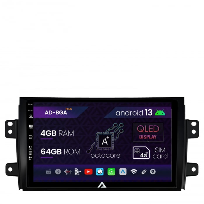 Navigatie Suzuki SX4 Fiat Sedici, Android 13, A-Octacore 4GB RAM + 64GB ROM, 9 Inch - AD-BGA9004+AD-BGRKIT307