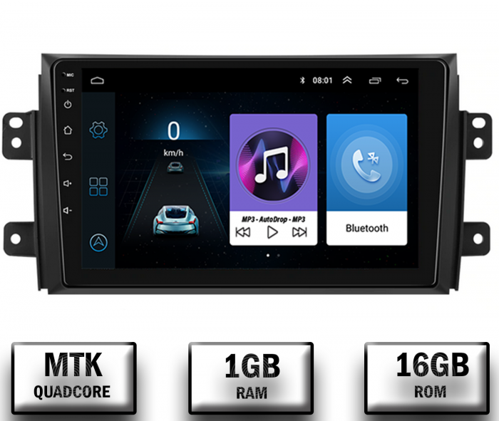 Navigatie Suzuki SX4 Fiat Sedici, Android 10, P-Quadcore 1GB RAM + 16GB ROM, 9 Inch - AD-BGP9001+AD-BGRKIT307