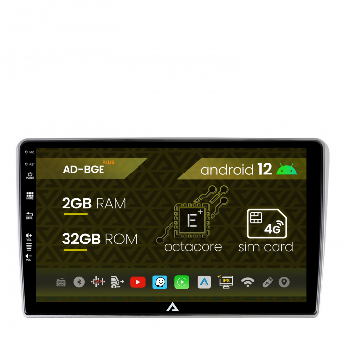 Navigatie Toyota Auris (2006-2012), Android 12, E-Octacore   2GB RAM + 32GB ROM, 9 Inch - AD-BGE9002+AD-BGRKIT091V2