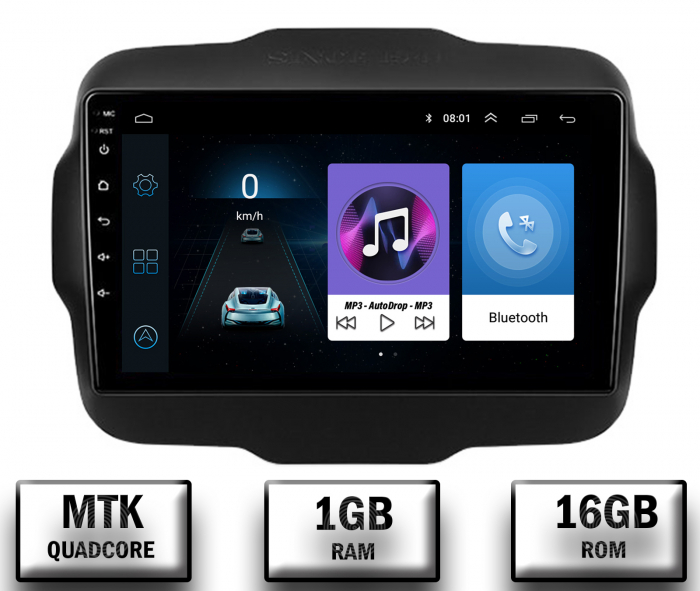 Navigatie Jeep Renegade (2014-2018), Android 10, P-Quadcore   1GB RAM + 16GB ROM, 9 Inch - AD-BGP9001+AD-BGRKIT286