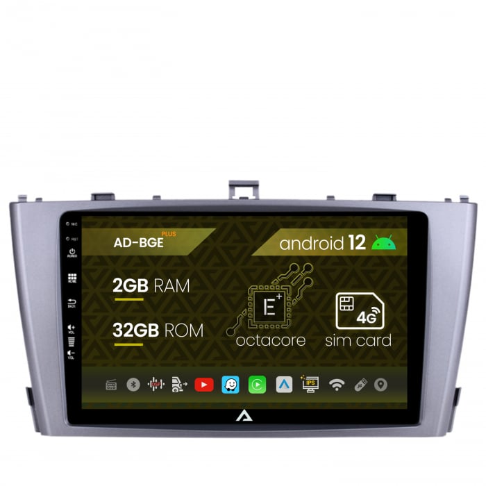 Navigatie Toyota Avensis (2008-2015), Android 12, E-Octacore   2GB RAM + 32GB ROM, 9 Inch - AD-BGE9002+AD-BGRKIT093