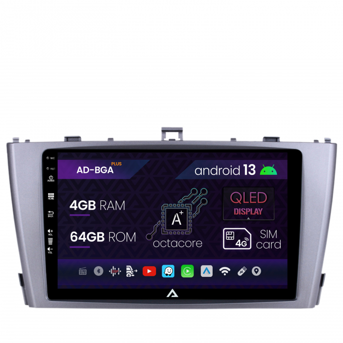 Navigatie Toyota Avensis (2008-2015), Android 13, A-Octacore 4GB RAM + 64GB ROM, 9 Inch - AD-BGA9004+AD-BGRKIT093