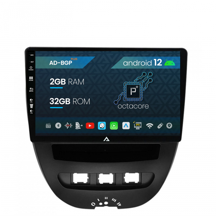 Navigatie Toyota AYGO (2005-2014), Android 12, P-Octacore 2GB RAM + 32GB ROM, 10.1 Inch - AD-BGP9002+AD-BGRKIT099