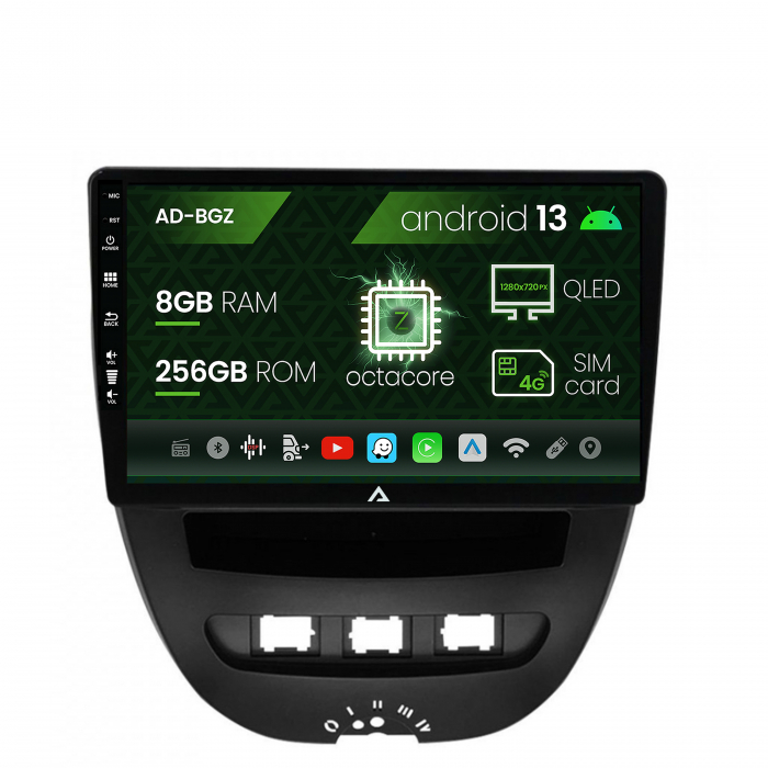 Navigatie Toyota AYGO   Citroen C1 (2005-2014), Android 13, Z-Octacore   8GB RAM + 256GB ROM, 10.1 Inch - AD-BGZ9008+AD-BGRKIT099