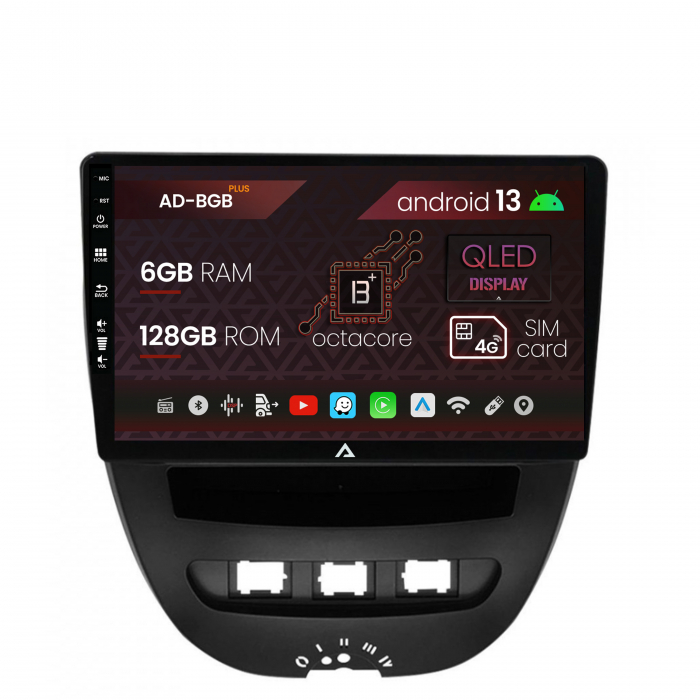 Navigatie Toyota AYGO (2005-2014), Android 13, B-Octacore 6GB RAM + 128GB ROM, 10.1 Inch - AD-BGB9006+AD-BGRKIT099