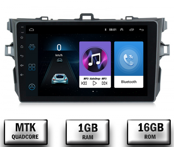 Navigatie Toyota Corolla (2006-2013), Android 10, P-Quadcore   1GB RAM + 16GB ROM, 9 Inch - AD-BGP9001+AD-BGRKIT091