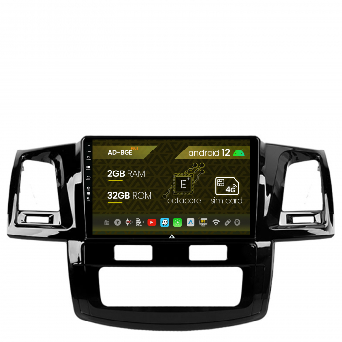 Navigatie Toyota Hilux (2008-2014), Android 12, E-Octacore 2GB RAM + 32GB ROM, 9 Inch - AD-BGE9002+AD-BGRKIT081