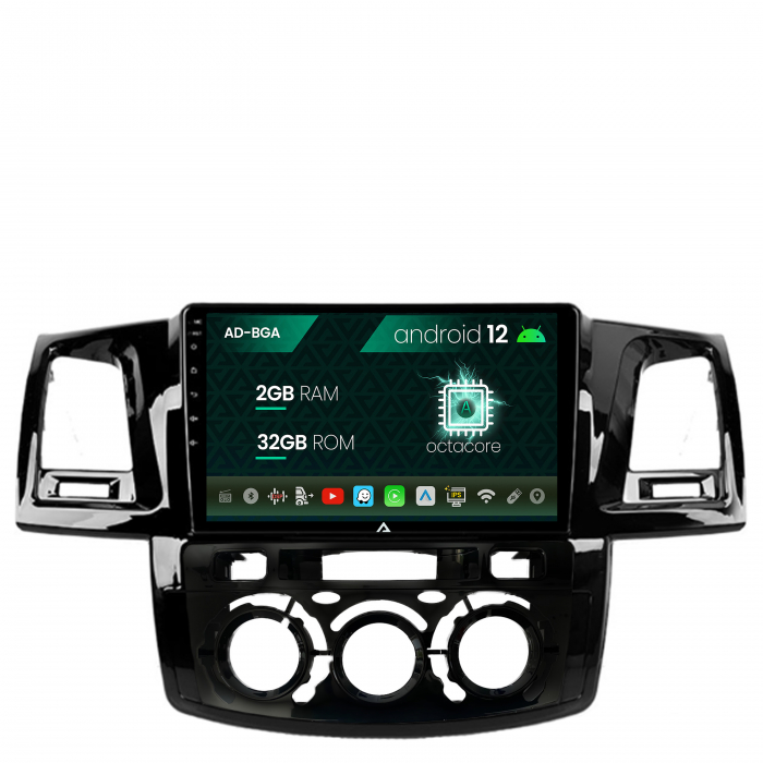 Navigatie Toyota Hilux (2008-2014) Clima Manuala, Android 13, A-Octacore 2GB RAM + 32GB ROM, 9 Inch - AD-BGA9002+AD-BGRKIT082