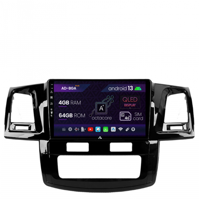 Navigatie Toyota Hilux (2008-2014), Android 13, A-Octacore   4GB RAM + 64GB ROM, 9 Inch - AD-BGA9004+AD-BGRKIT081