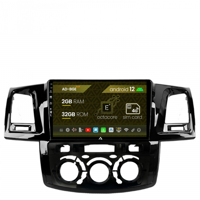 Navigatie Toyota Hilux (2008-2014) Clima Manuala, Android 12, E-Octacore   2GB RAM + 32GB ROM, 9 Inch - AD-BGE9002+AD-BGRKIT082