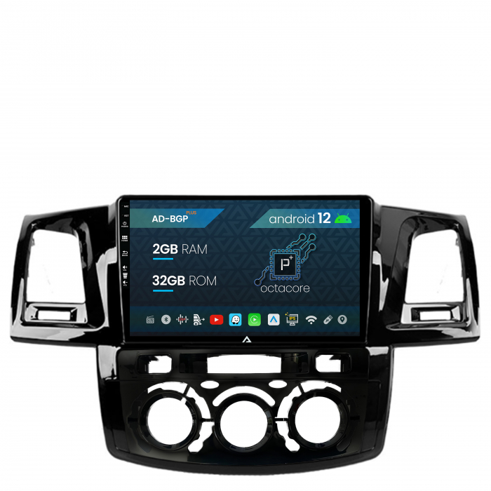 Navigatie Toyota Hilux (2008-2014) Clima Manuala, Android 12, P-Octacore 2GB RAM + 32GB ROM, 9 Inch - AD-BGP9002+AD-BGRKIT082