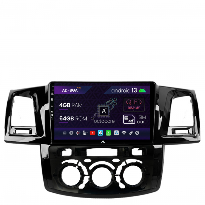 Navigatie Toyota Hilux (2008-2014) Clima Manuala, Android 13, A-Octacore 4GB RAM + 64GB ROM, 9 Inch - AD-BGA9004+AD-BGRKIT082