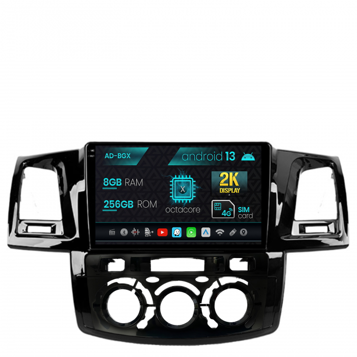 Navigatie Toyota Hilux (2008-2014) Clima Manuala, Android 13, X-Octacore 8GB RAM + 256GB ROM, 9.5 Inch - AD-BGX9008+AD-BGRKIT082