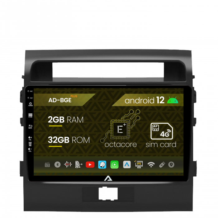 Navigatie Toyota Land Cruiser 200 (2007-2015), Android 12, E-Octacore 2GB RAM + 32GB ROM, 9 Inch - AD-BGE9002+AD-BGRKIT075