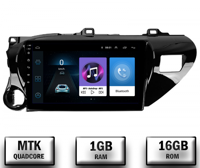 Navigatie Toyota Hilux (2015+), Android 10, P-Quadcore   1GB RAM + 16GB ROM, 10.1 Inch - AD-BGP10001+AD-BGRKIT086