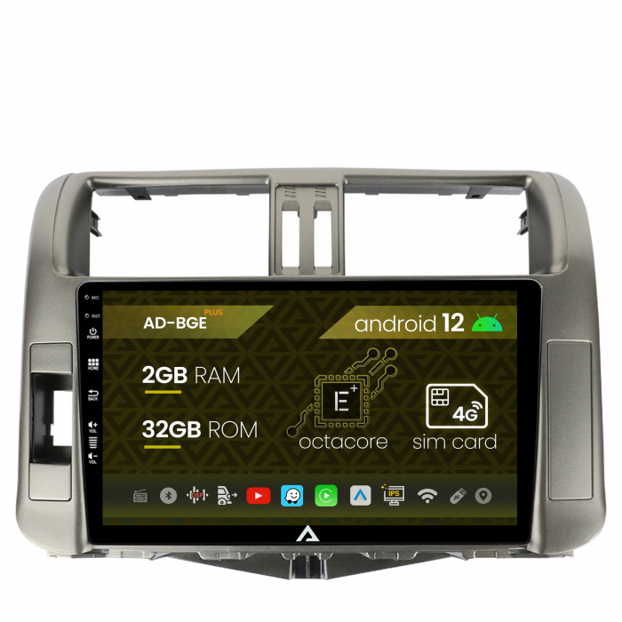 Navigatie Toyota Land Cruiser Prado (2009-2013), Android 12, E-Octacore 2GB RAM + 32GB ROM, 9 Inch - AD-BGE9002+AD-BGRKIT070