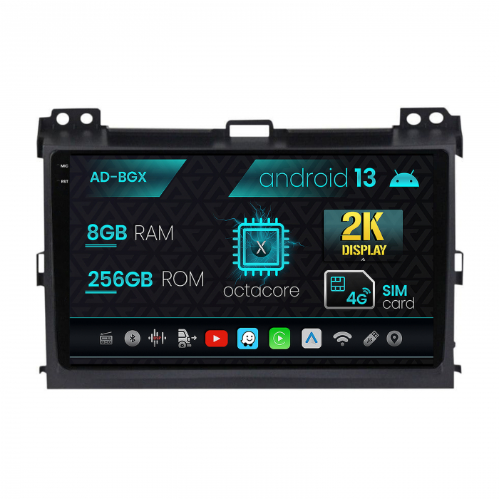 Navigatie Toyota Prado J120 (2002 - 2010), Android 13, X-Octacore 8GB RAM + 256GB ROM, 9.5 Inch - AD-BGX9008+AD-BGRKIT083