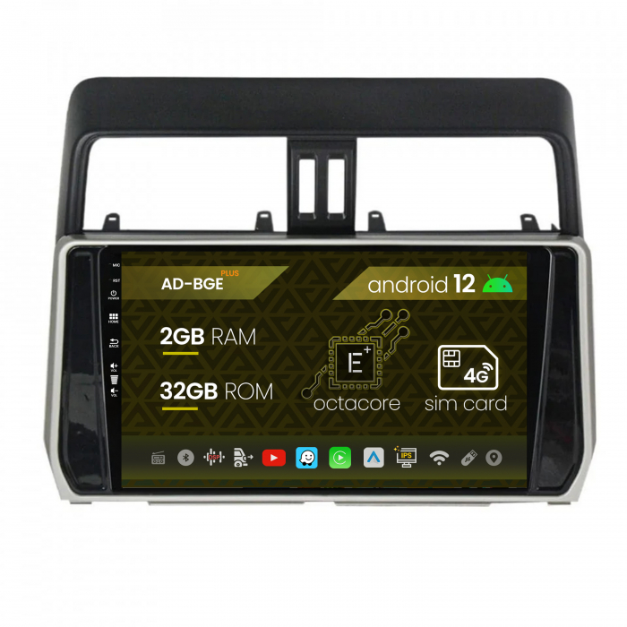 Navigatie Toyota Land Cruiser   Prado J150 (2018+), Android 12, E-Octacore   2GB RAM + 32GB ROM, 10.1 Inch - AD-BGE10002+AD-BGRKIT078